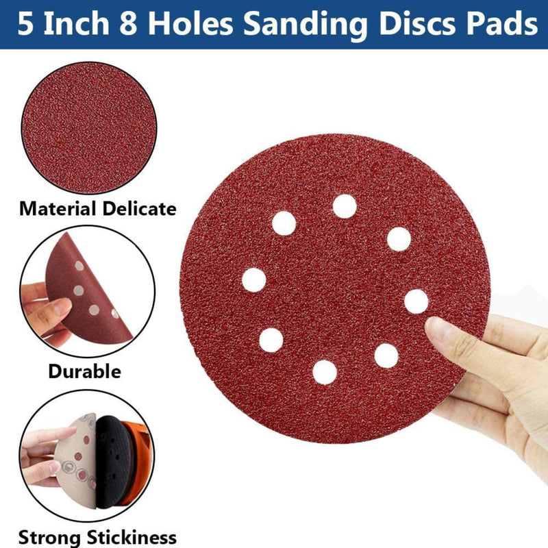 Discos de Lija de 5” (125mm) para lijadora orbital, 8 agujeros. Sets de 50 unidades.