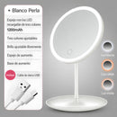 Espejo de Maquillaje con luz LED. Tocador con Carga USB-C y Espejo Aumento x5 Desmontable. Espejo cosmético iluminado. Color blanco.