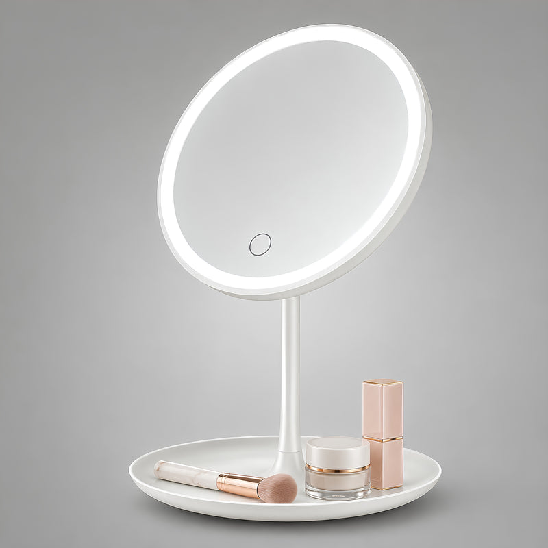 Espejo de Maquillaje con luz LED. Tocador con Carga USB-C y Espejo Aumento x5 Desmontable. Espejo cosmético iluminado. Color blanco.