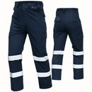 Pantalones de seguridad con cintas reflectivas de trabajo para hombre. Color azul oscuro.