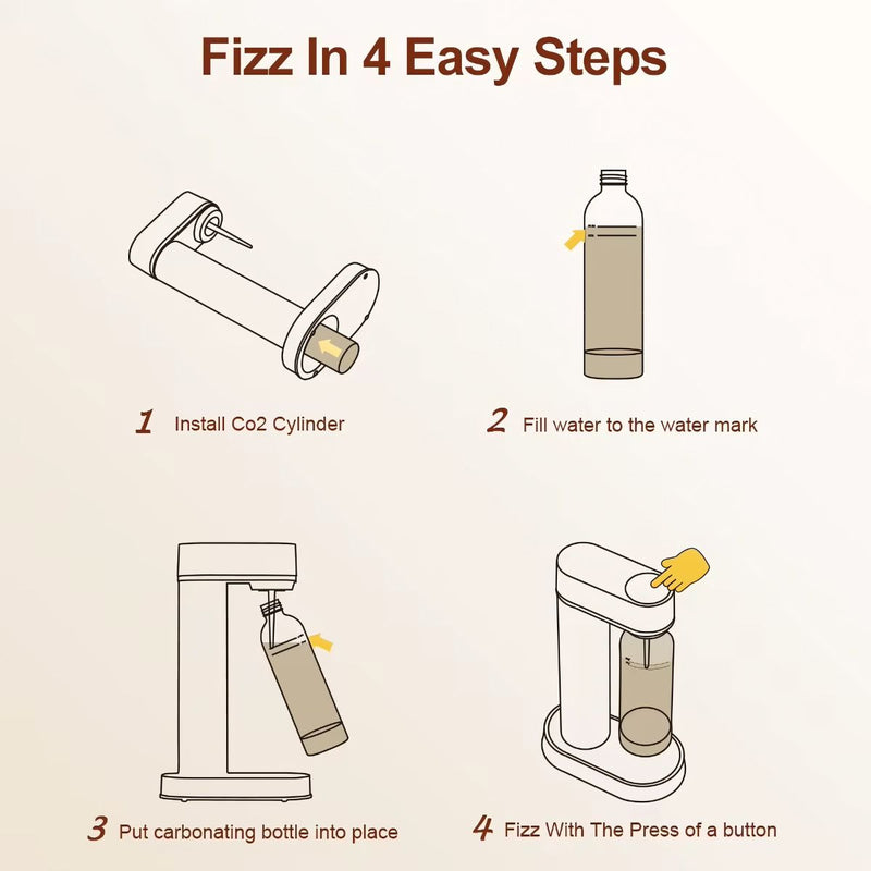 Máquina de Agua con Gas Automática. Color blanco 1L. Máquina dispensadora para hacer refrescos carbonatados Estilo SodaStream Soda Maker. Incluye cilindro de CO2.