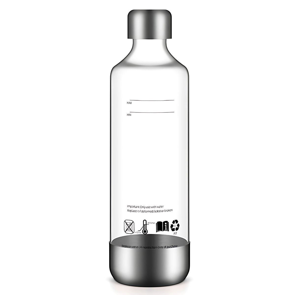 Botella de repuesto para maquina de agua con gas. Color plateado (Unidad). Estilo SodaStream Soda Maker