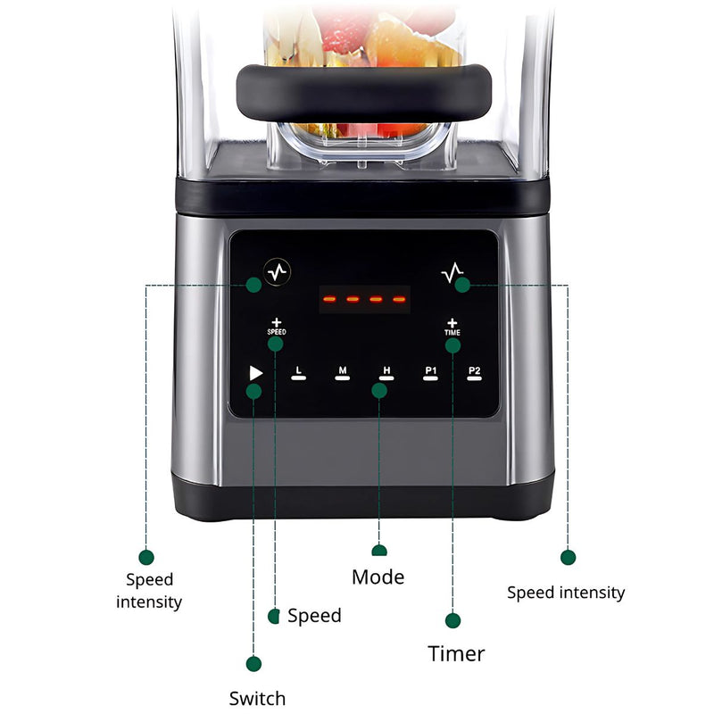 Licuadora de alta potencia 1.5L. De bajo ruido Máquina profesional de batidos y smoothies 2000W. Velocidad ajustable. Industrial bares