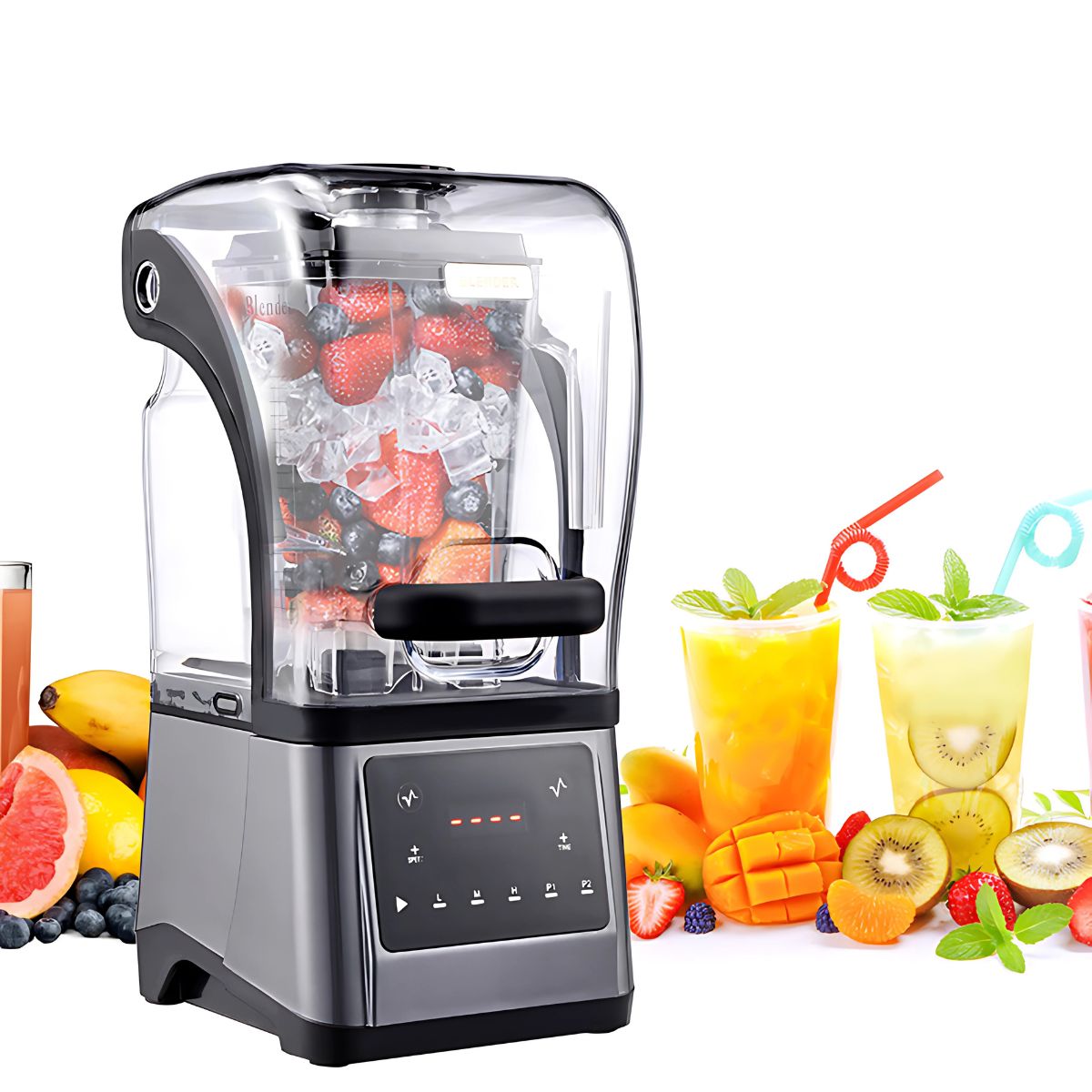 Licuadora de alta potencia 1.5L. De bajo ruido Máquina profesional de batidos y smoothies 2000W. Velocidad ajustable. Industrial bares