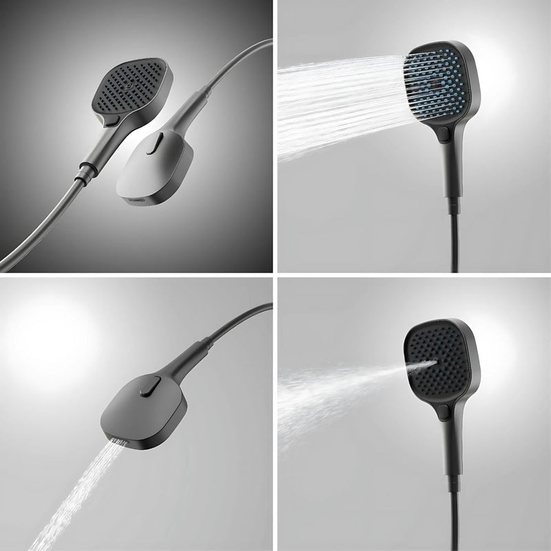 Ducha Regadera moderna con Pantalla LED. Color negro. 4 modos de Rociado, Ducha de Mano y Grifo en Cascada.