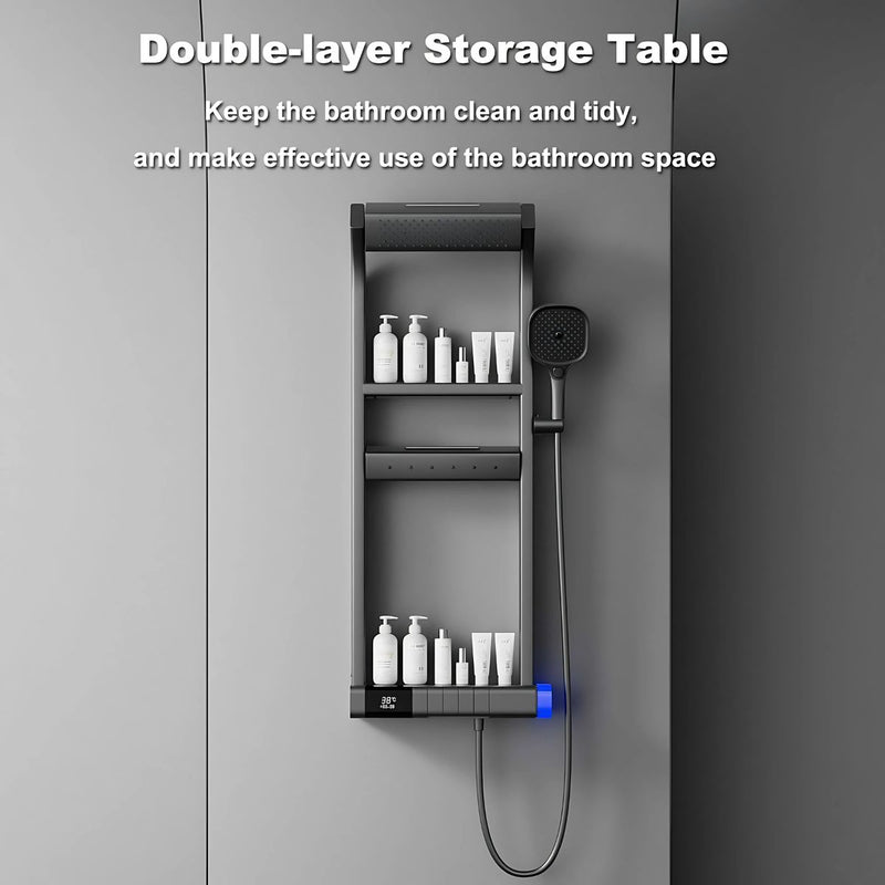 Ducha Regadera moderna con Pantalla LED. Color negro. 4 modos de Rociado, Ducha de Mano y Grifo en Cascada.