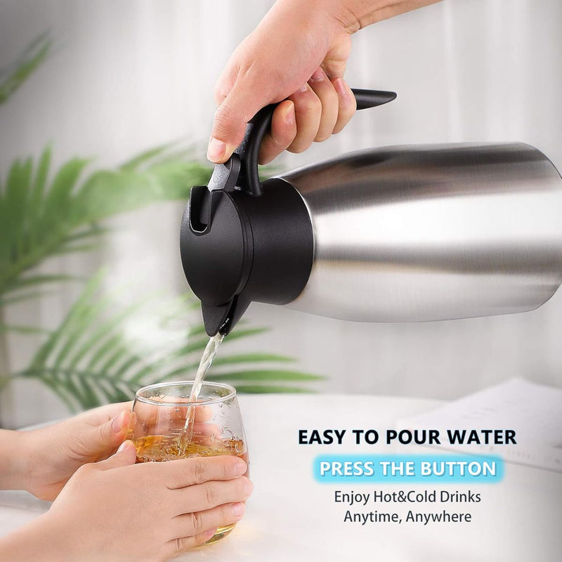 Jarra térmica de café 68oz. (2lts) Termo de acero inoxidable. Conserva Bebidas Calientes 12h y Frías 24h.