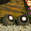 Lampara Luz solar para jardín en forma de roca. IP65 Foco lampara con panel solar en forma de piedra. Luz blanca y cálida.