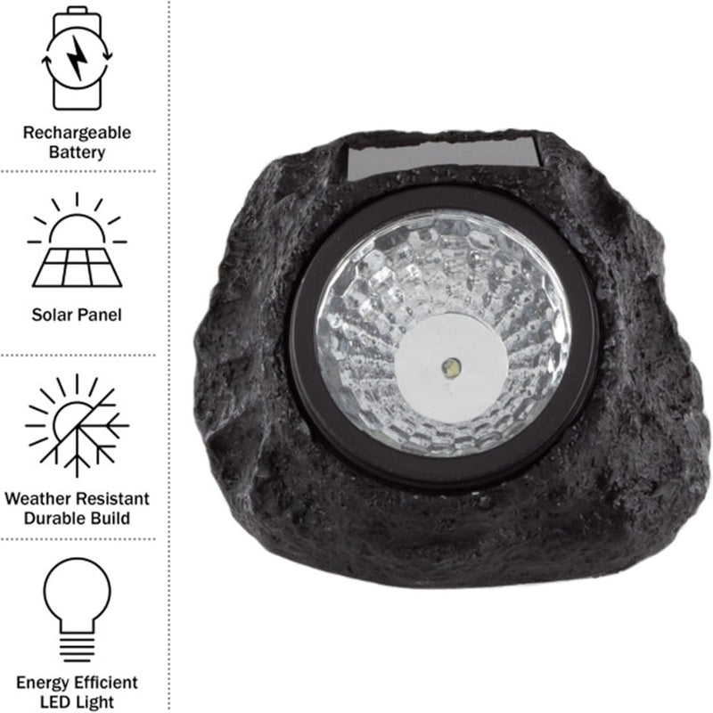 Roca solar Lampara foco Luz para jardín en forma de roca negra. con panel solar en forma de piedra negra. Luz Blanca