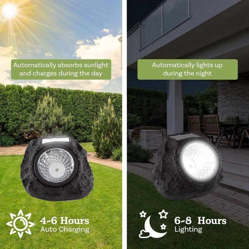 Roca solar Lampara foco Luz para jardín en forma de roca negra. con panel solar en forma de piedra negra. Luz Blanca