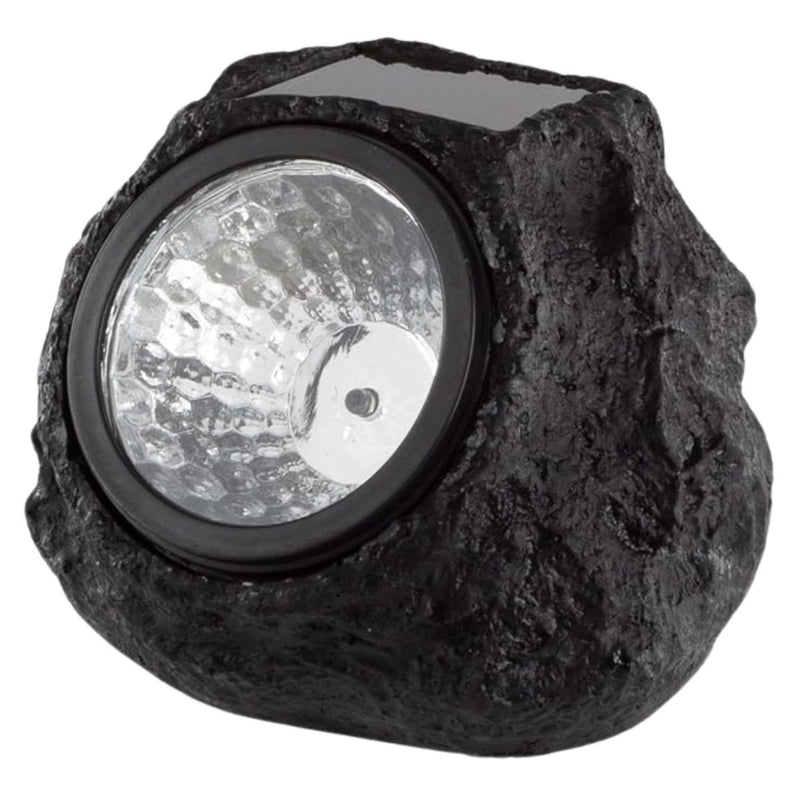 Lampara foco Luz solar para jardín en forma de roca negra. con panel solar en forma de piedra negra. Luz cálida.