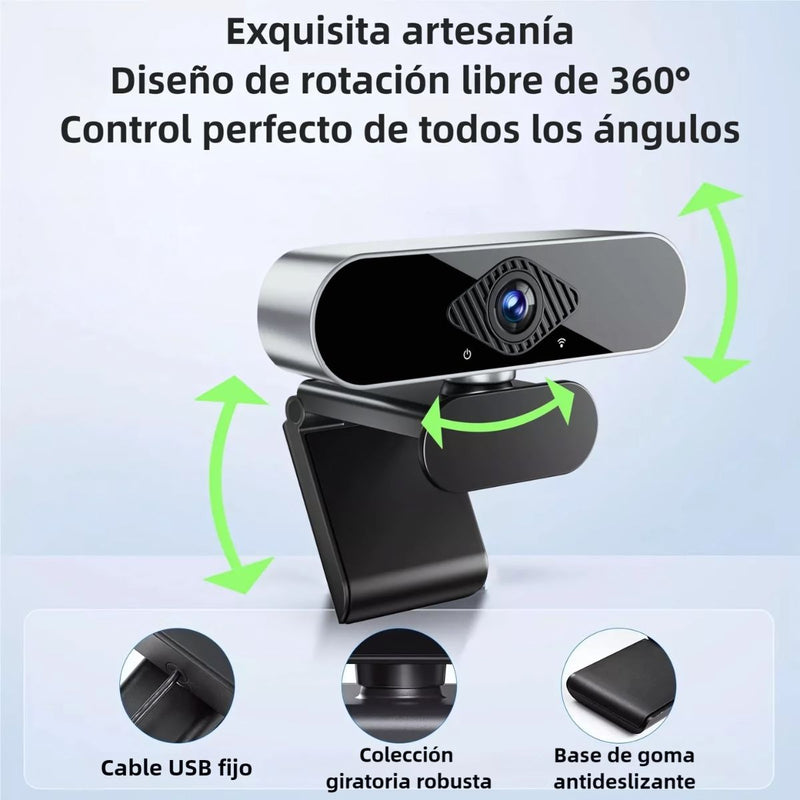 Cámara web 2K con Micrófono y Enfoque Manual. Webcam Ideal para Videoconferencias y Clases Online.