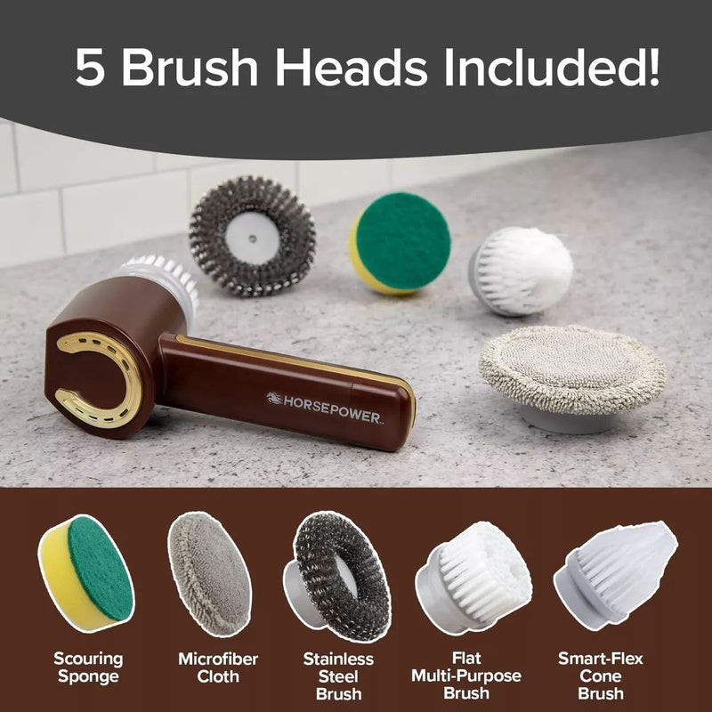 Cepillo Eléctrico  Limpiador Giratorio Inalámbrico. Cepillo de Limpieza con Resistencia al Agua. Color chocolate. Incluye accesorios.