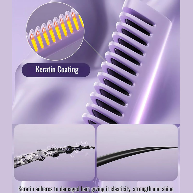 Cepillo Alisador de Cabello Inalámbrico. Peine portátil para alisar pelo. 3 temperaturas. Peine plancha