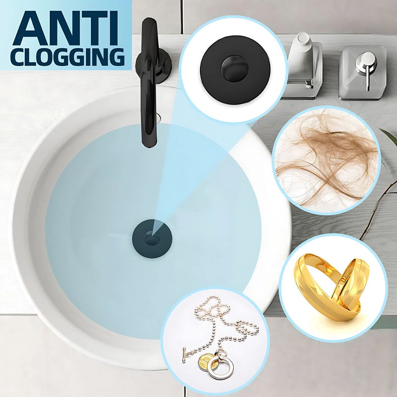Tapón De Drenaje Lavamanos Baño. Colador Tapón de Lavabo 2 en 1. Filtro Antibloqueo para lavamanos. Color negro.
