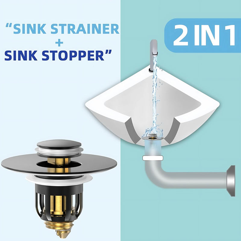 Tapón De Drenaje Lavamanos Baño. Colador Tapón de Lavabo 2 en 1. Filtro Antibloqueo para lavamanos. Color negro.