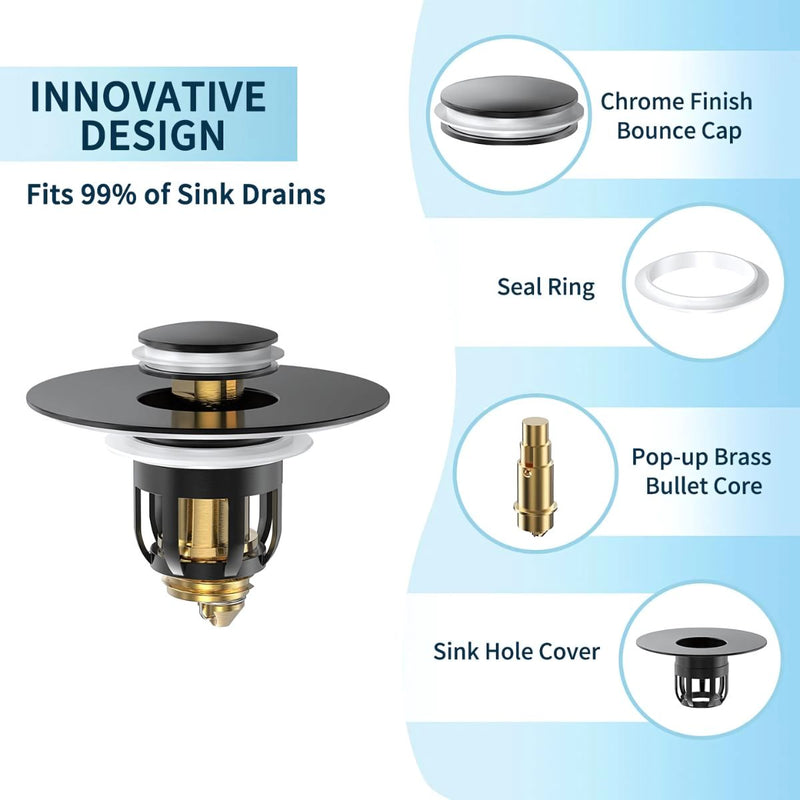 Tapón De Drenaje Lavamanos Baño. Colador Tapón de Lavabo 2 en 1. Filtro Antibloqueo para lavamanos. Color negro.