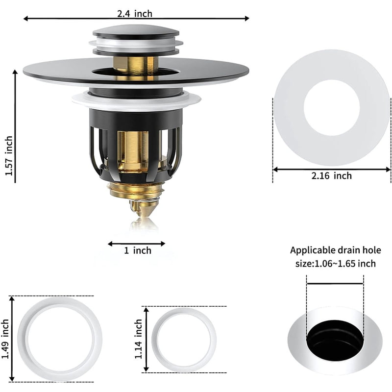Tapón De Drenaje Lavamanos Baño. Colador Tapón de Lavabo 2 en 1. Filtro Antibloqueo para lavamanos. Color negro.