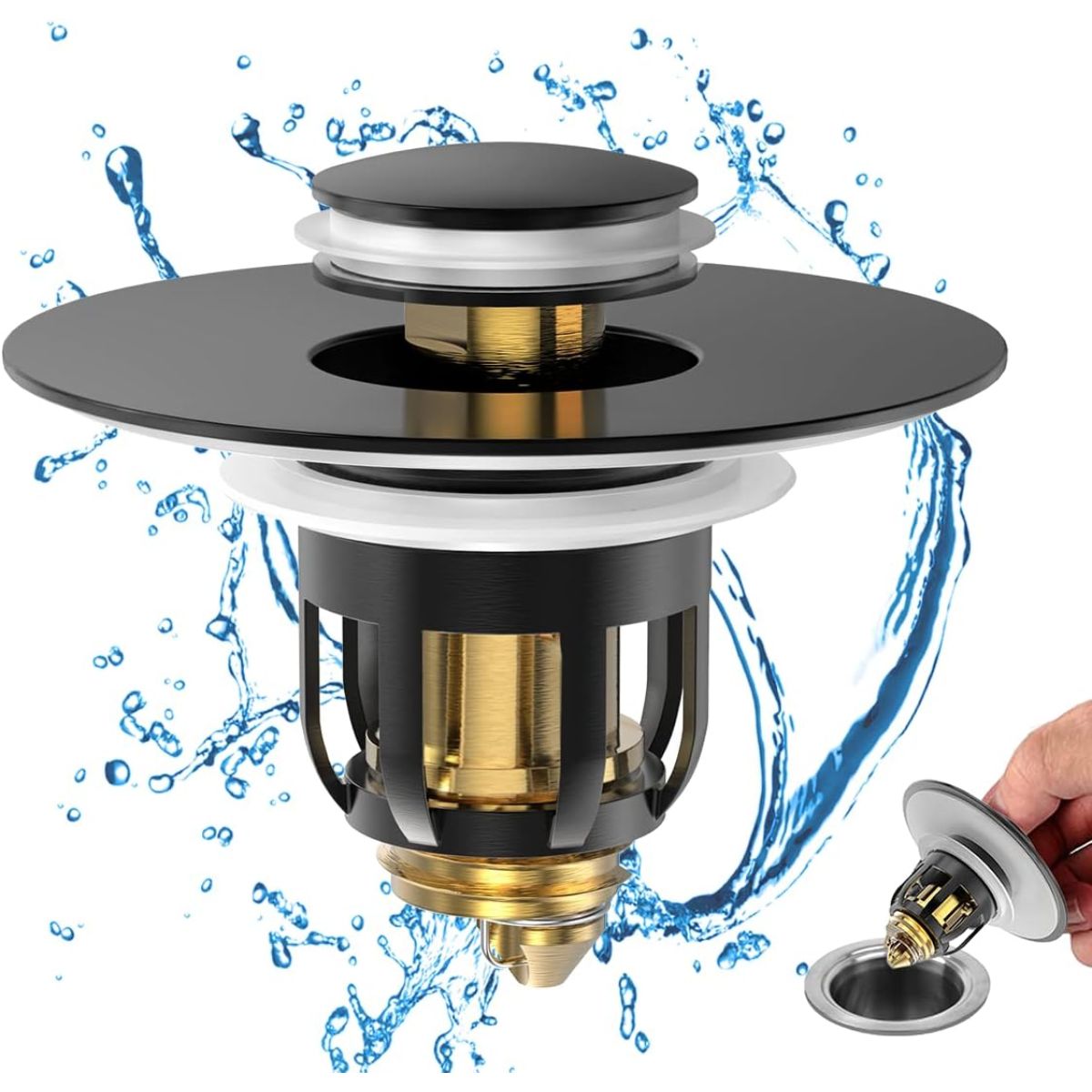 Tapón De Drenaje Lavamanos Baño. Colador Tapón de Lavabo 2 en 1. Filtro Antibloqueo para lavamanos. Color negro.