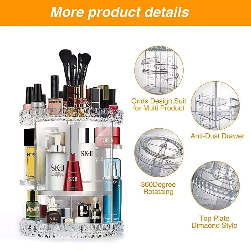 Organizador de Maquillaje Giratorio 360º. transparente Estante acrílico de almacenamiento.