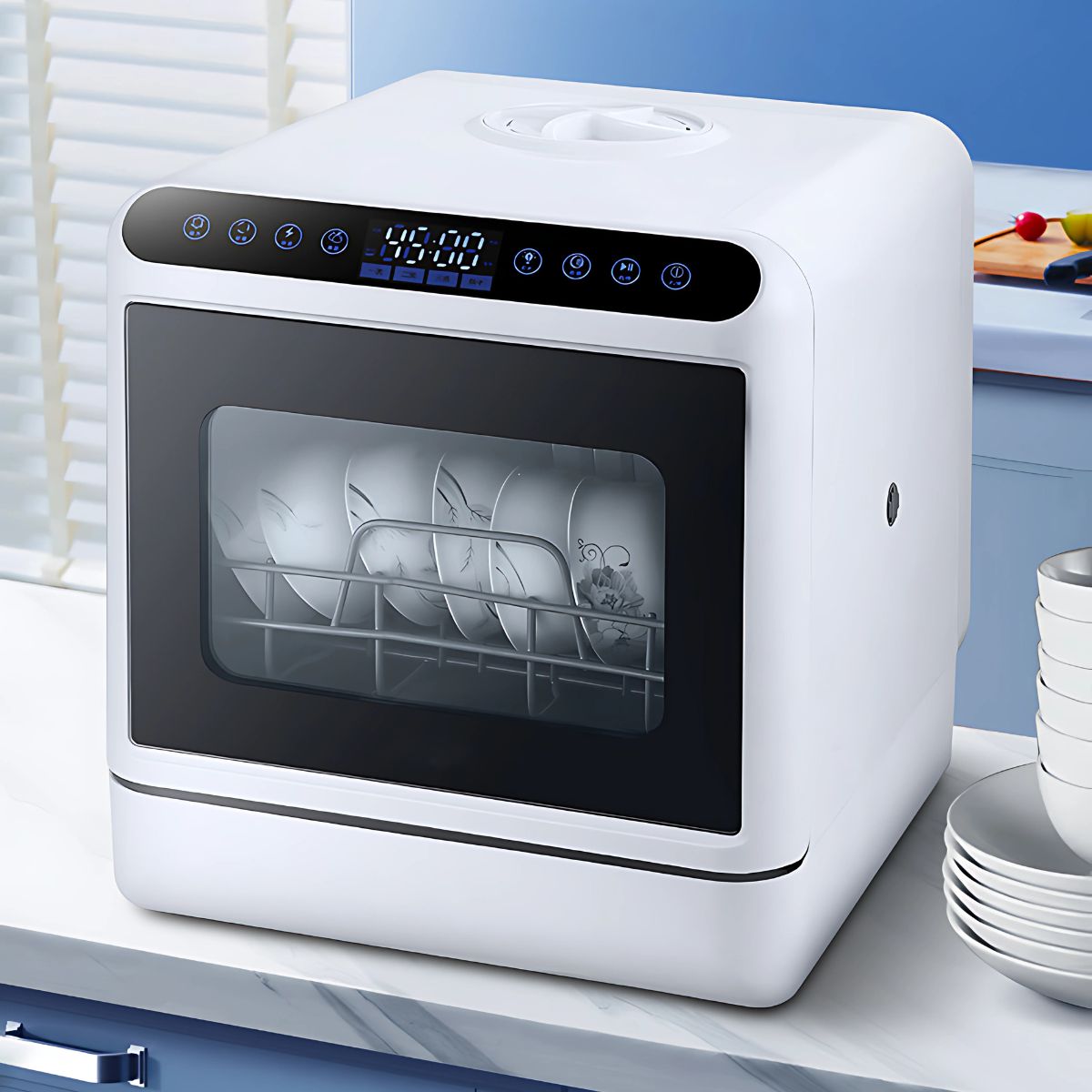 Lavavajillas Compacto Portátil. Dishwasher de mesa 110V. Lavaplatos con 4 modos de lavado. 46x46x41cm.