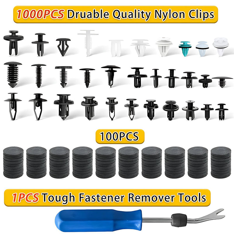 Clips De Retención A Presión Automóvil Remaches Plástico Sujetadores de carros (surtidos). Kit Set de 1000 piezas.