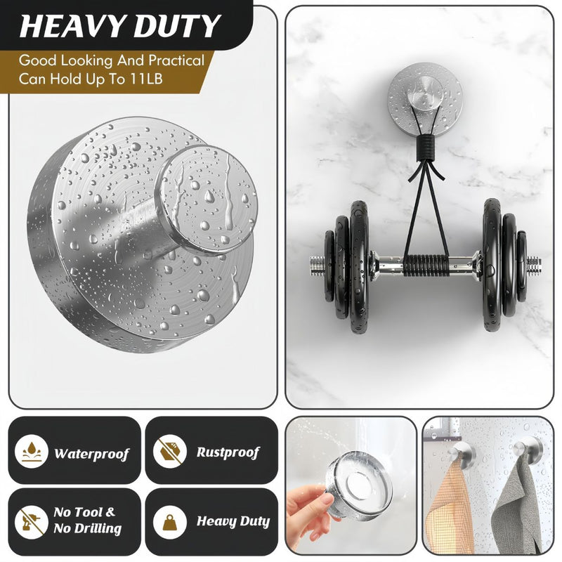 Gancho toallero de acero inoxidable. Acabado cromado con ventosa o chupon. Gancho para guindar. (Set de 2 piezas)