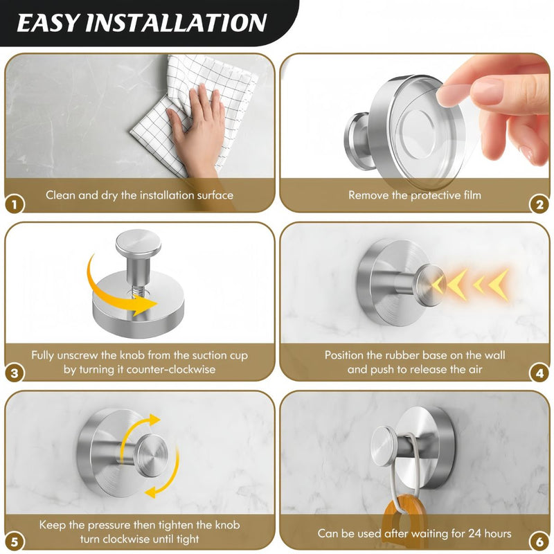 Gancho toallero de acero inoxidable. Acabado cromado con ventosa o chupon. Gancho para guindar. (Set de 2 piezas)