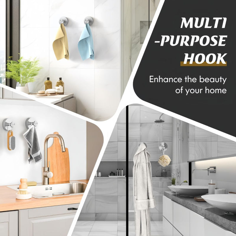 Gancho toallero de acero inoxidable. Acabado cromado con ventosa o chupon. Gancho para guindar. (Set de 2 piezas)