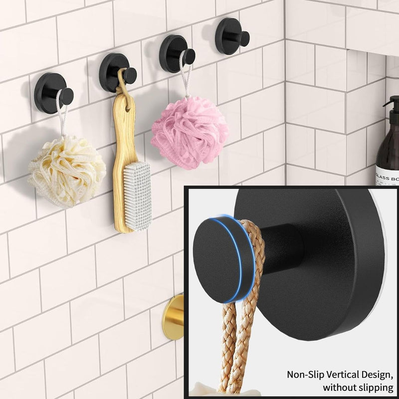 Gancho toallero de acero inoxidable. Acabado Negro con ventosa o chupon. Gancho para guindar. (Set de 2 piezas)