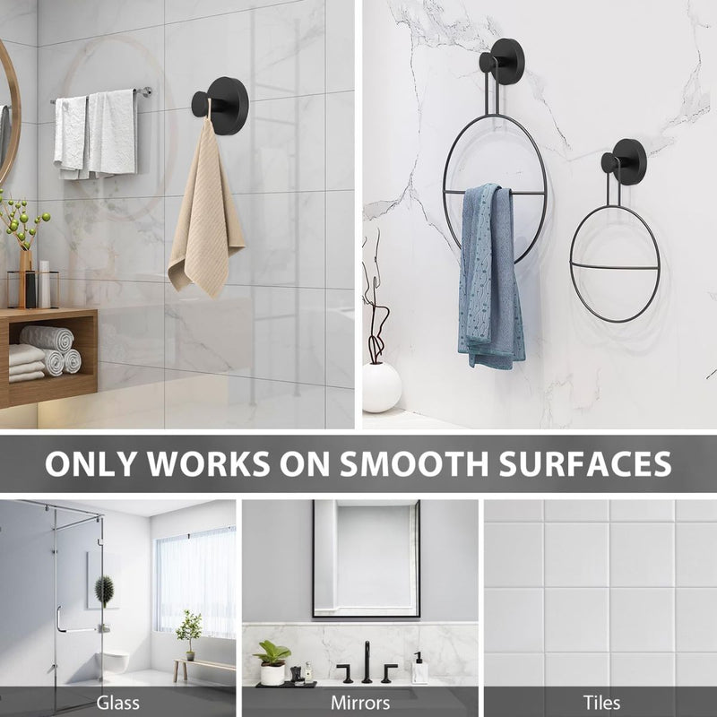 Gancho toallero de acero inoxidable. Acabado Negro con ventosa o chupon. Gancho para guindar. (Set de 2 piezas)