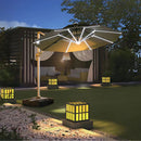 Sombrilla de patio 3m con iluminación LED integrada. Paraguas para jardin exteriores voladizo con doble capa superior. Color crema.