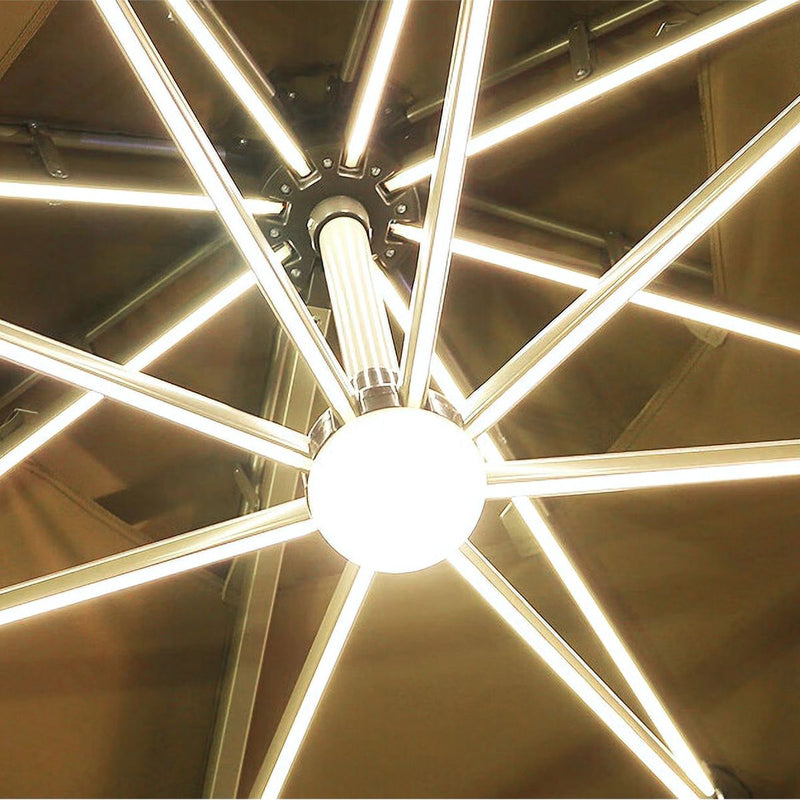 Sombrilla de patio 3m con iluminación LED integrada. Paraguas para jardin exteriores voladizo con doble capa superior. Color crema.