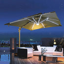 Sombrilla de patio 3m con iluminación LED integrada. Paraguas para jardin exteriores voladizo con doble capa superior. Color crema.