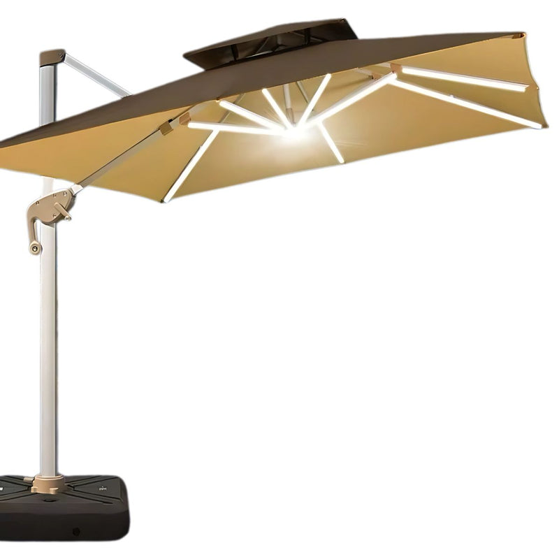 Sombrilla de patio 3m con iluminación LED integrada. Paraguas para jardin exteriores voladizo con doble capa superior. Color crema.