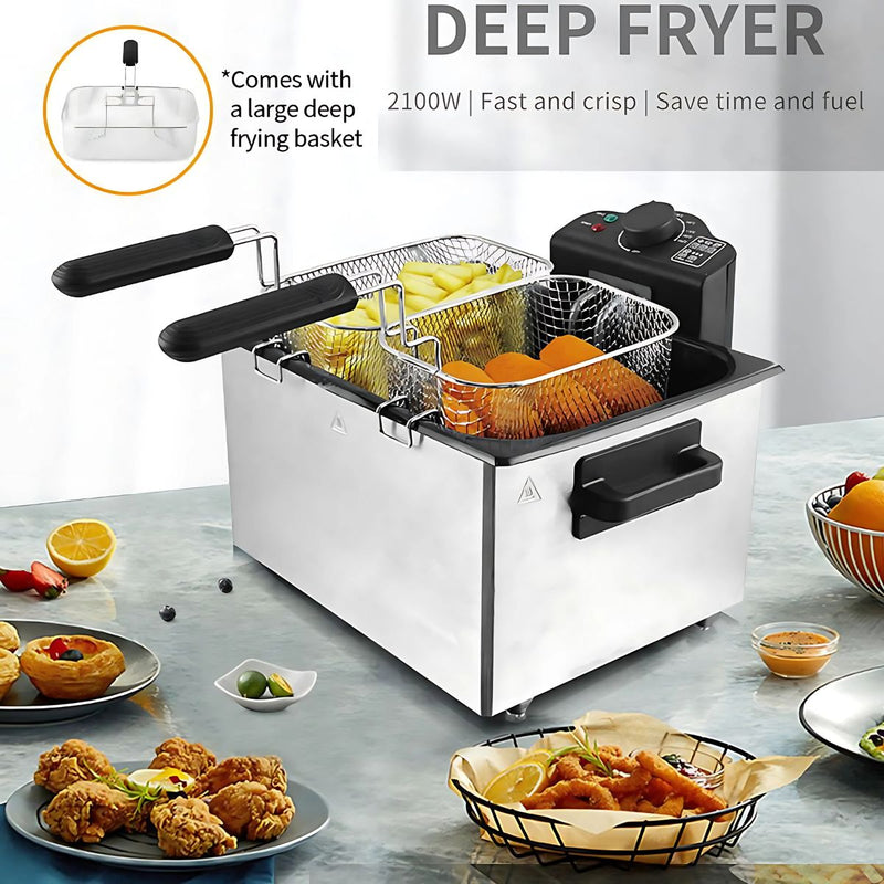 Freidora con aceite Deep Fryer 5L de acero inoxidable. 2100W Rango de 0 a 190°C. 110V