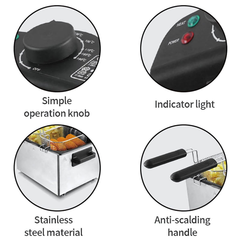Freidora con aceite Deep Fryer 5L de acero inoxidable. 2100W Rango de 0 a 190°C. 110V