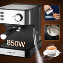 Cafetera Espresso 850W. Máquina de Café Multifuncional con Espumador de Leche y Tanque 1.5L.