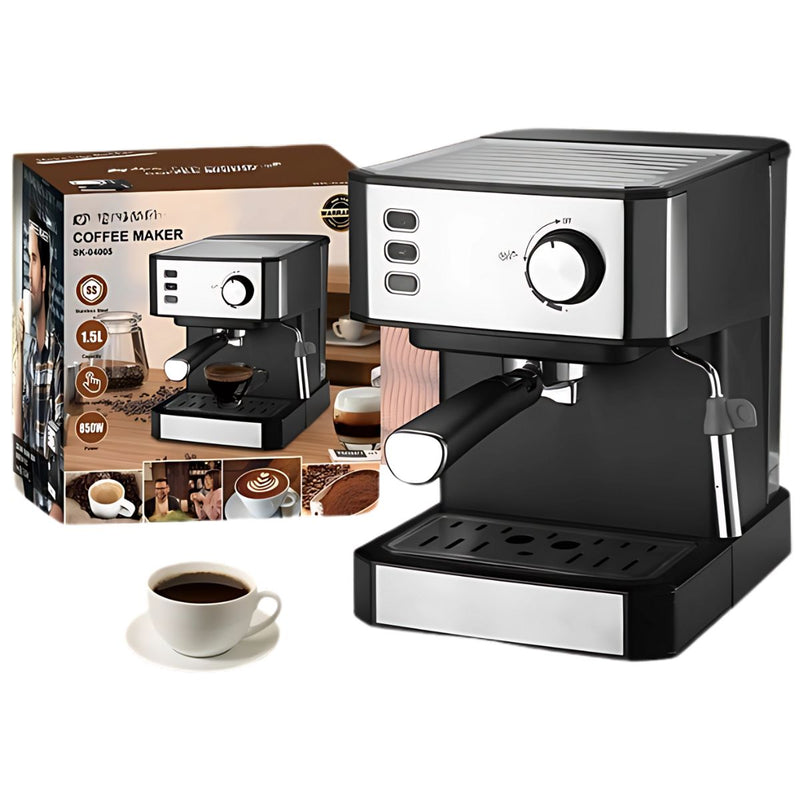Cafetera Espresso 850W. Máquina de Café Multifuncional con Espumador de Leche y Tanque 1.5L.