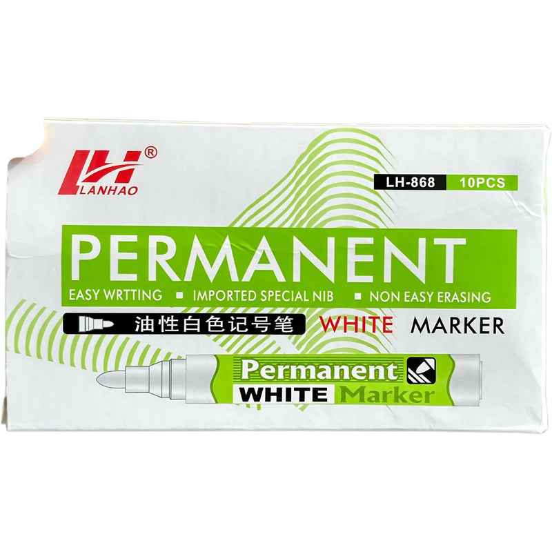 Marcador blanco permanente. (Caja De 10 Unidades) Piloto blanco. Rotulador.