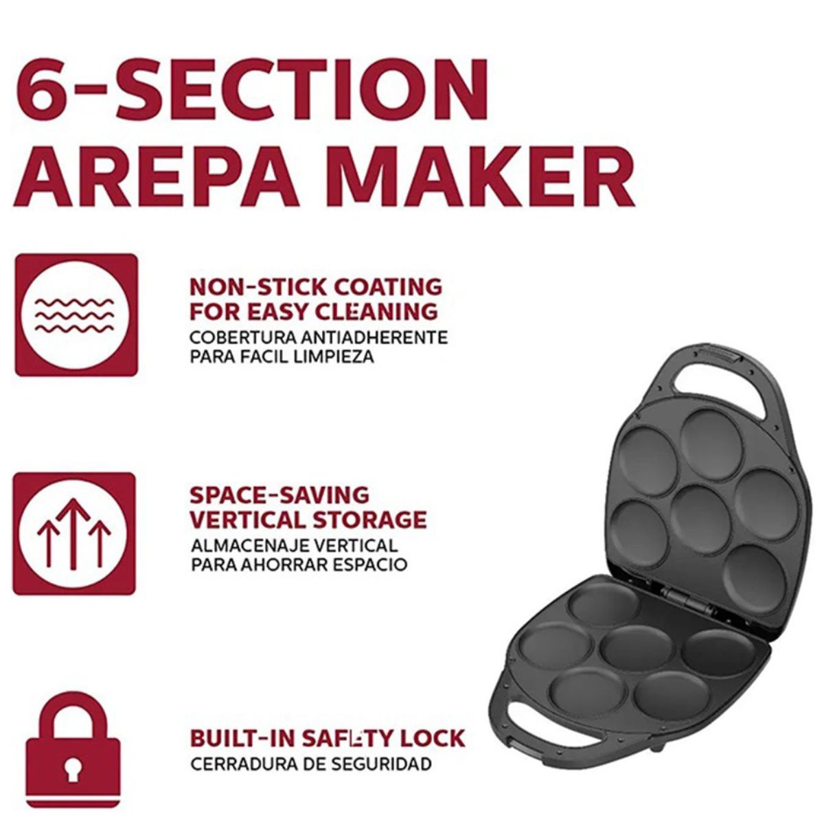 Arepera Eléctrica 6 Secciones. Arepa Maker Tosty Arepa. 1400W 110 V
