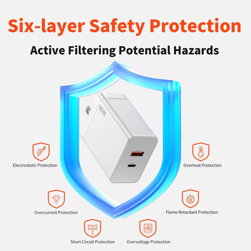 Cargador con puerto Tipo-C y USB carga rápida de 65 W. (No incluye cable).