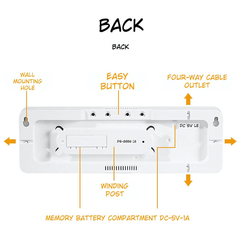 Reloj Digital de Pared. Calendario digital. Alarma con Luz LED. Cronometro. Incluye control remoto. 28 x 9 x 8cm