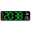 Reloj Digital de Pared. Calendario digital. Alarma con Luz LED. Cronometro. Incluye control remoto. 28 x 9 x 8cm