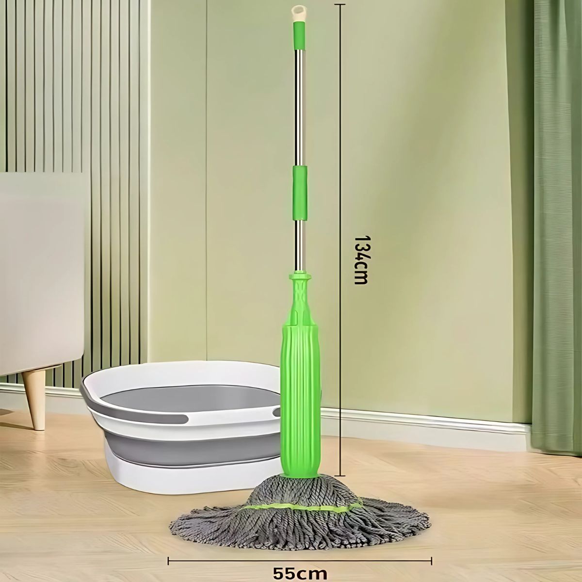 Trapeador de microfibra ultra absorbente exprime fácil. Con cubo plegable. Mopa Twist.