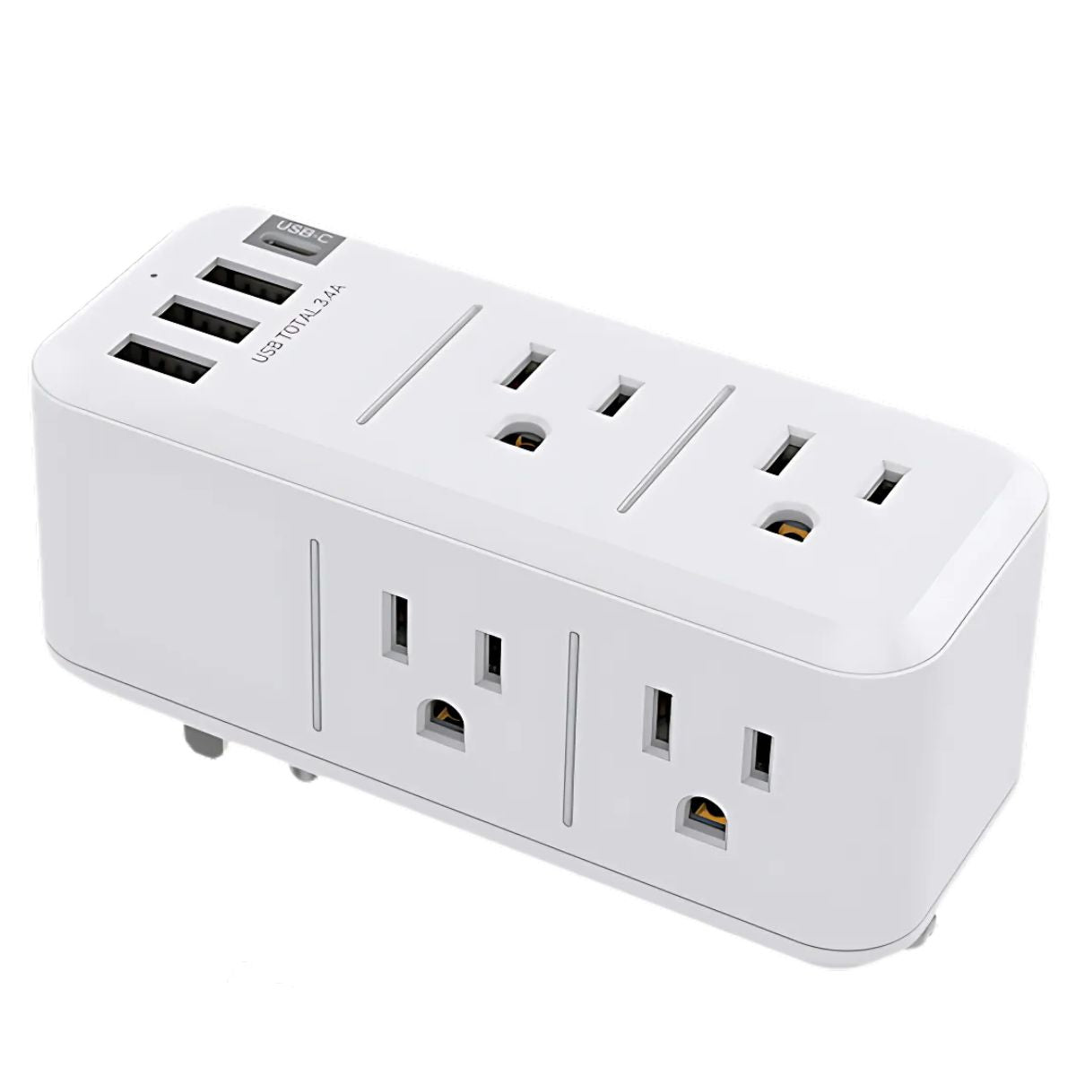 Regleta Toma corrientes de 6 Salidas, 1 Puerto Tipo C y 3 Puertos USB. Adaptador. Regleta. Carga Rápida