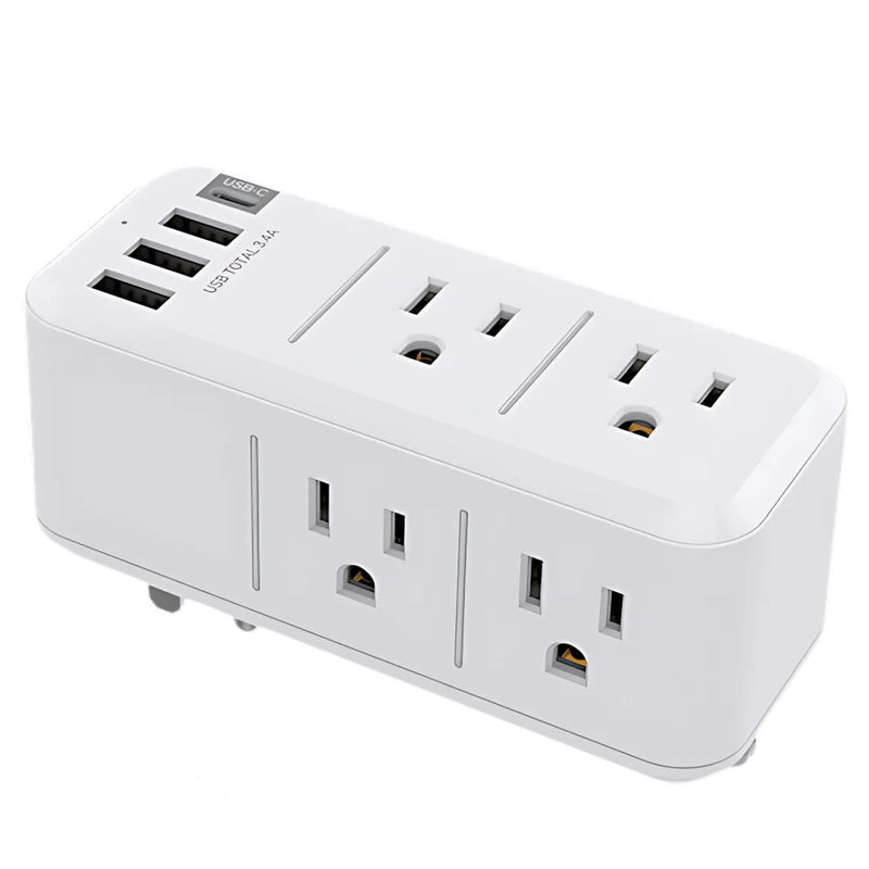 Regleta Toma corrientes de 6 Salidas, 1 Puerto Tipo C y 3 Puertos USB. Adaptador. Regleta. Carga Rápida