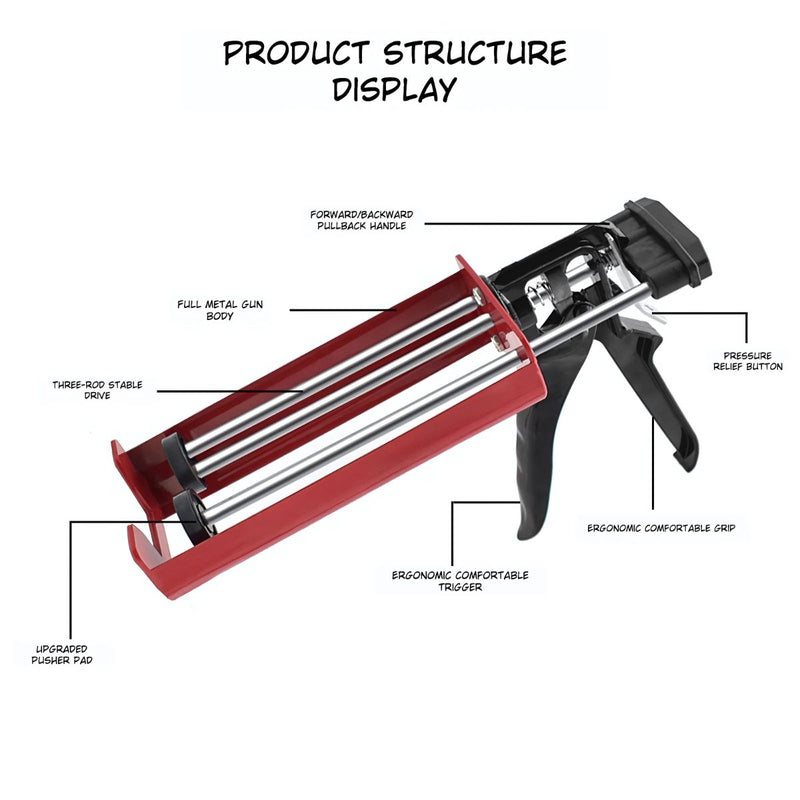Pistola Calafateadora doble cartucho De 12" Para Usar Con Epoxicos, resina de doble componente