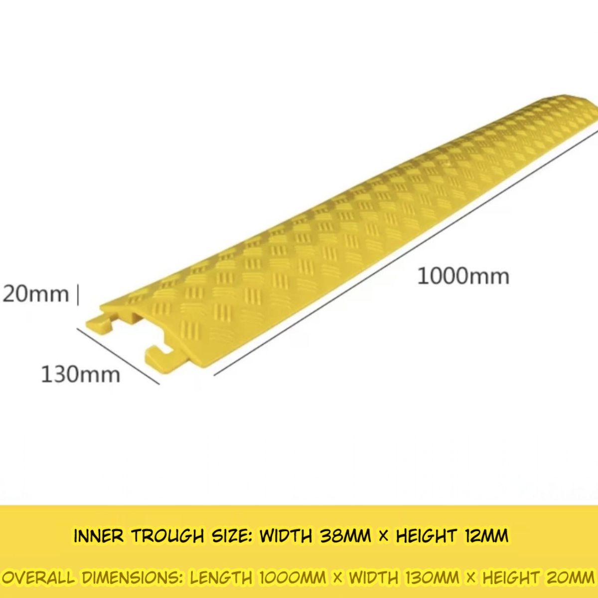 Protector de cable para piso. Moldura pasa cable. Rampa para cables eléctricos 1000x130x20mm