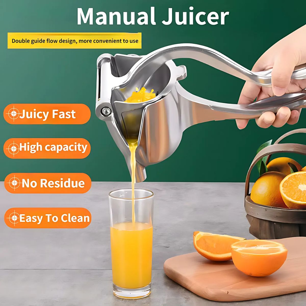 Exprimidor de jugo manual para cocina. Herramienta extractora de zumo. Naranjas y limones
